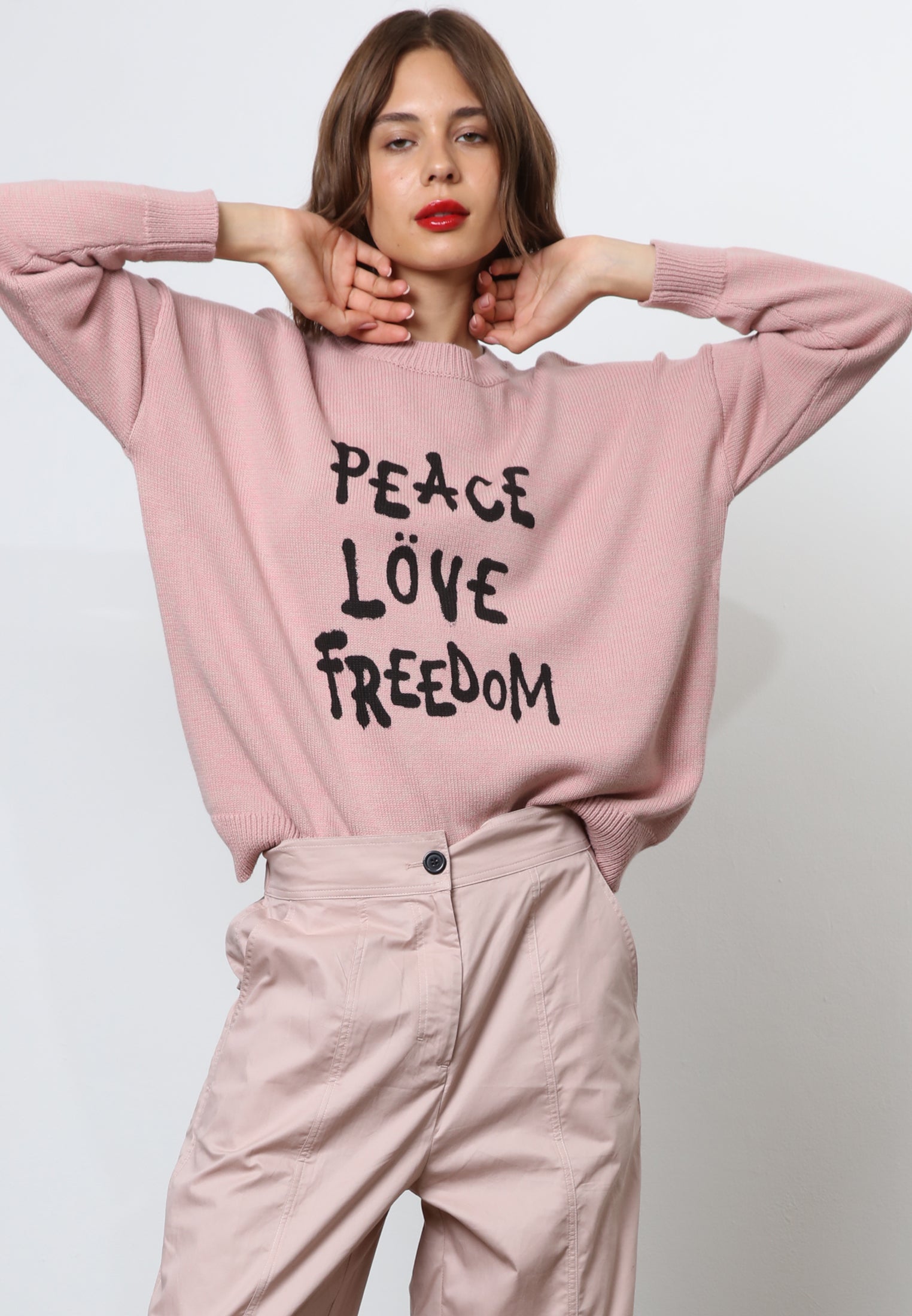 PEACE JUMPER DUSTY PINK & WHITE