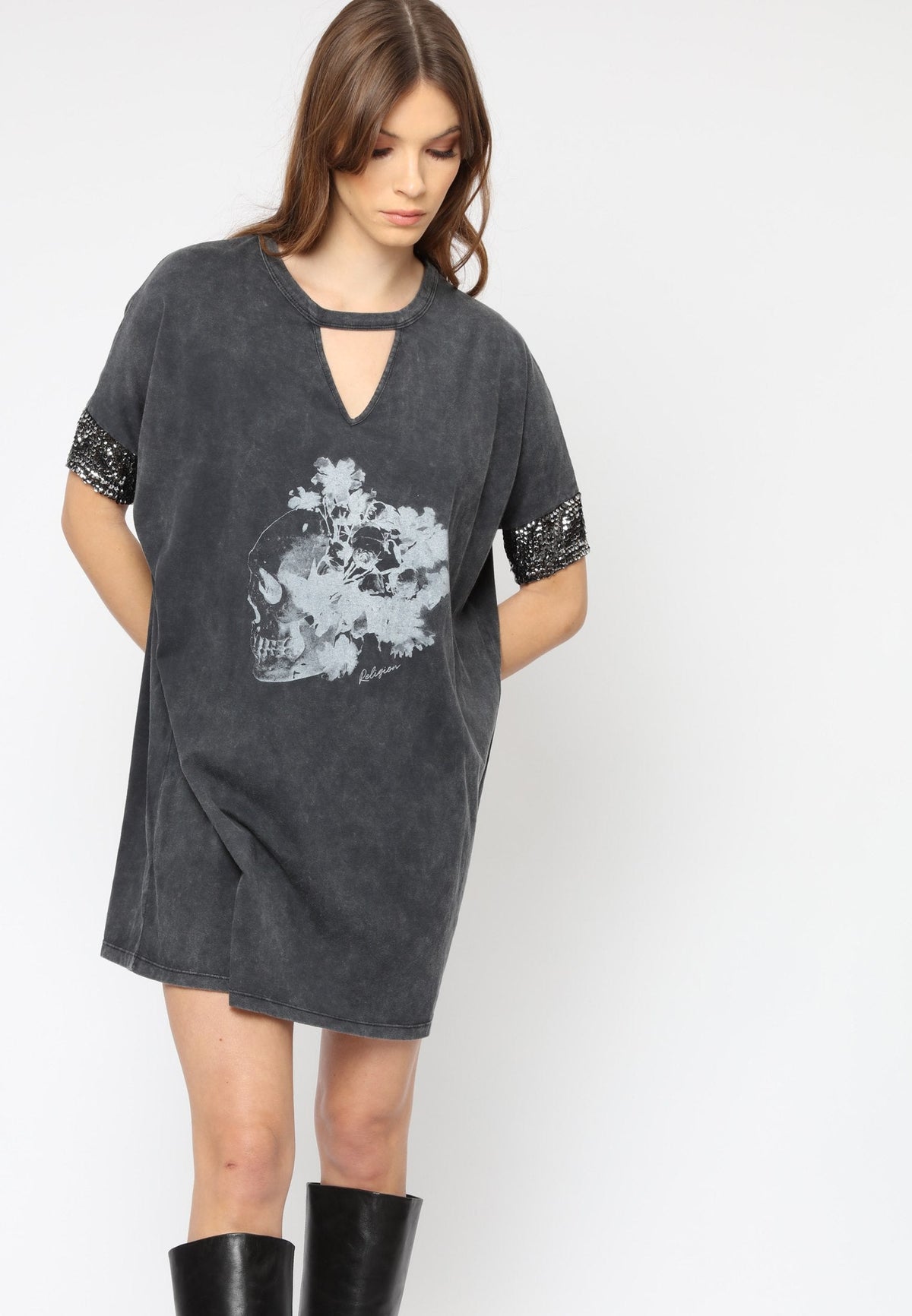 HEART DRESS WASHED BLACK