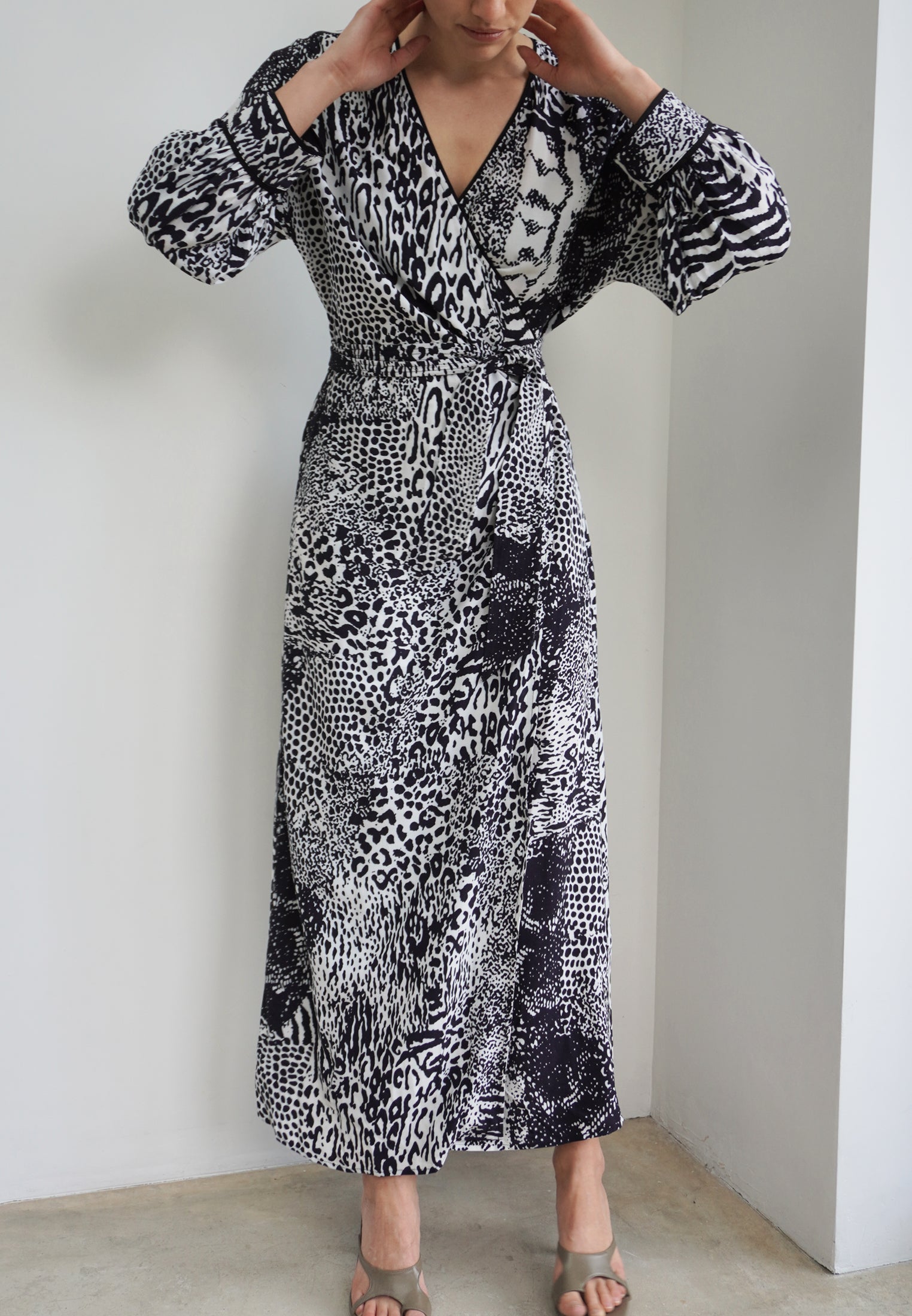 Animal print wrap maxi dress sale