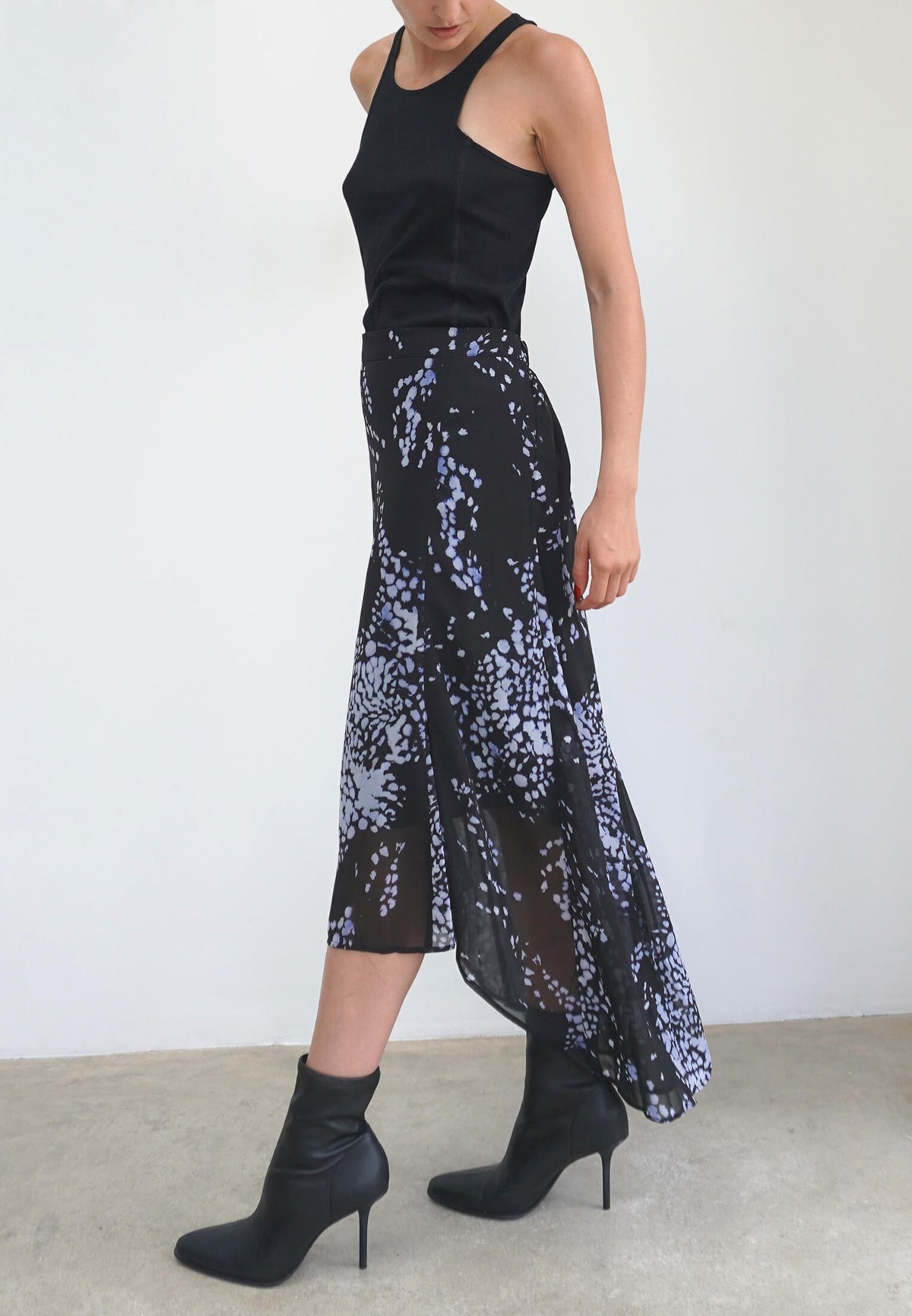 GALLANT ASYMETRIC HIGH LOW SKIRT IN BLUE PRINT