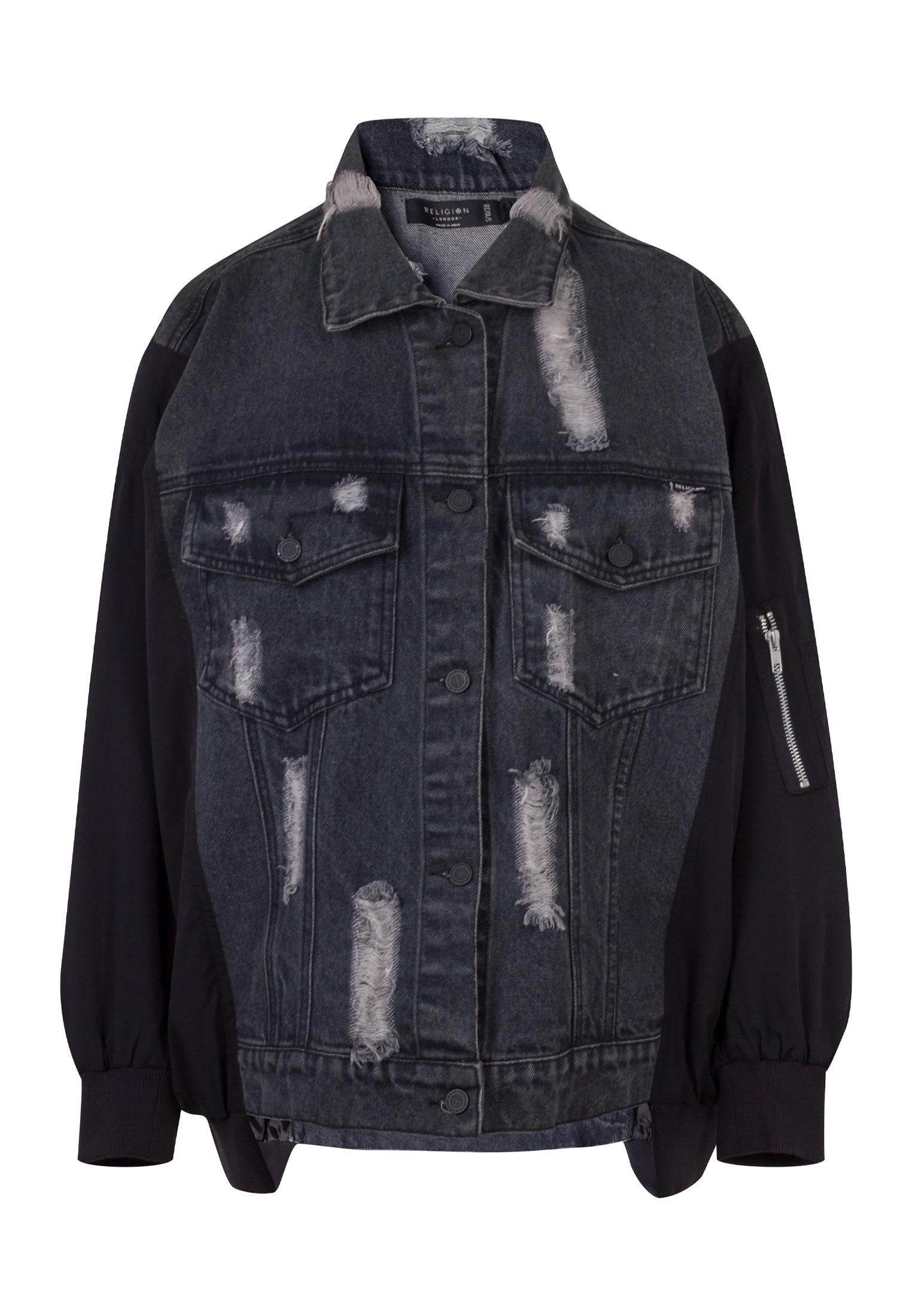 Oversized ripped black denim jacket clearance