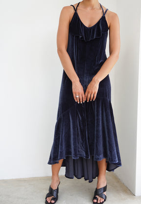 RELIGION Moonlight Dark Blue Velvet Maxi Dress