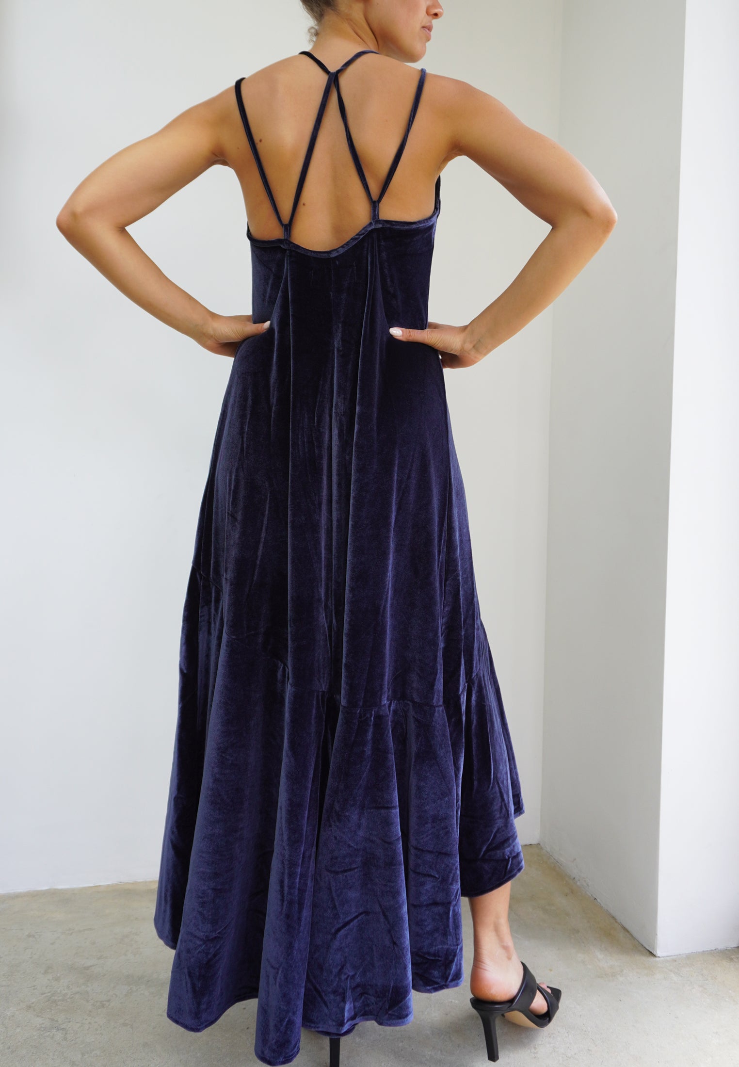 RELIGION Moonlight Dark Blue Velvet Maxi Dress