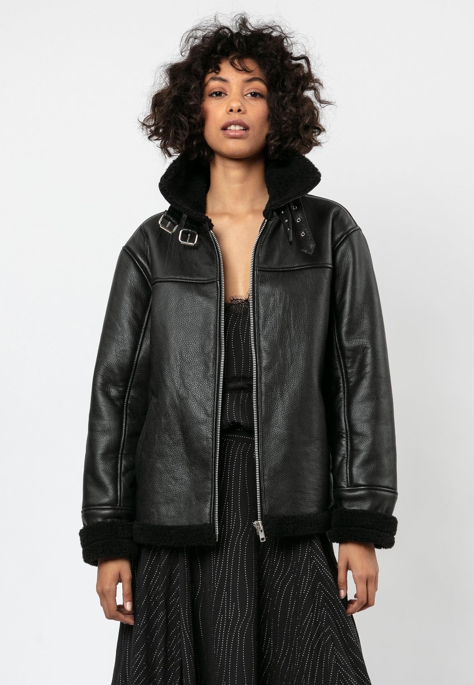 Black Pilot Leather Faur Fux Jacket